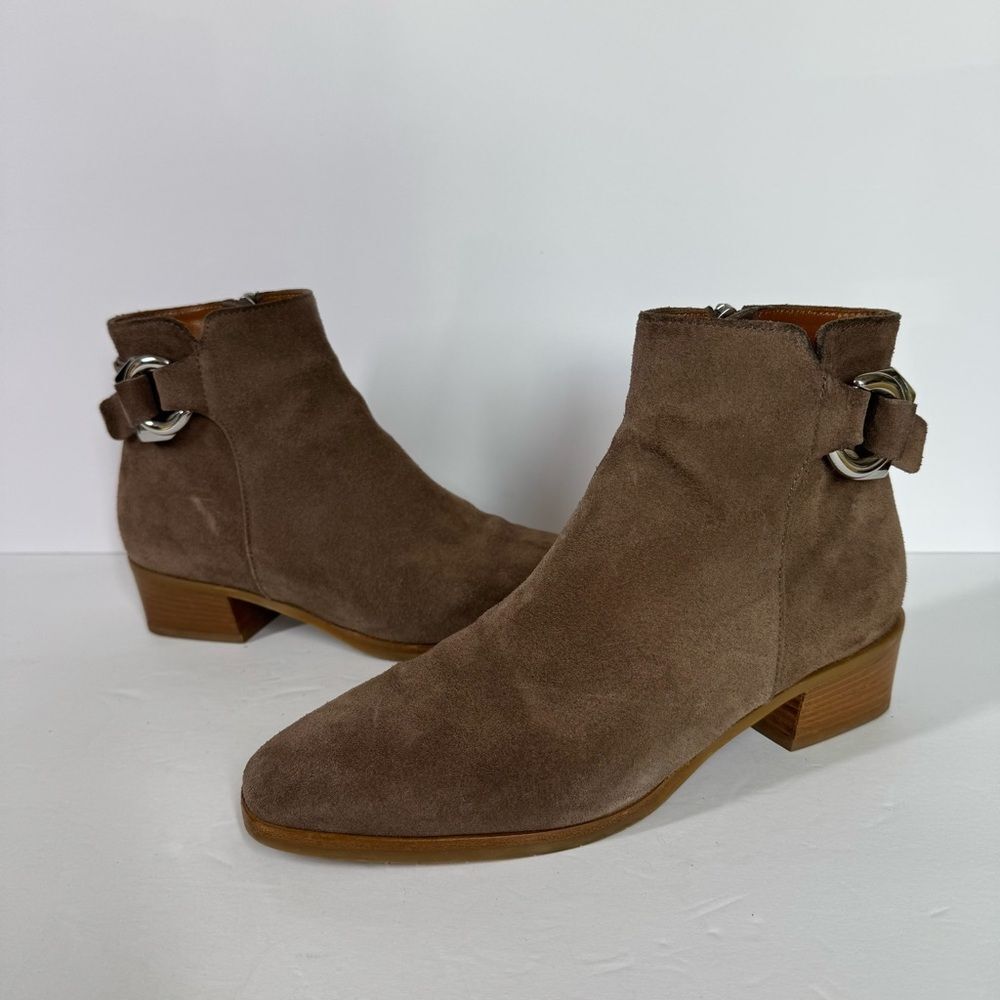 Aquatalia Faria Suede Ankle Weatherproof Bootie Taupe Side Zip Classic Women’s 8